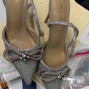 Chic Silver Heels with Rhinestone Bow